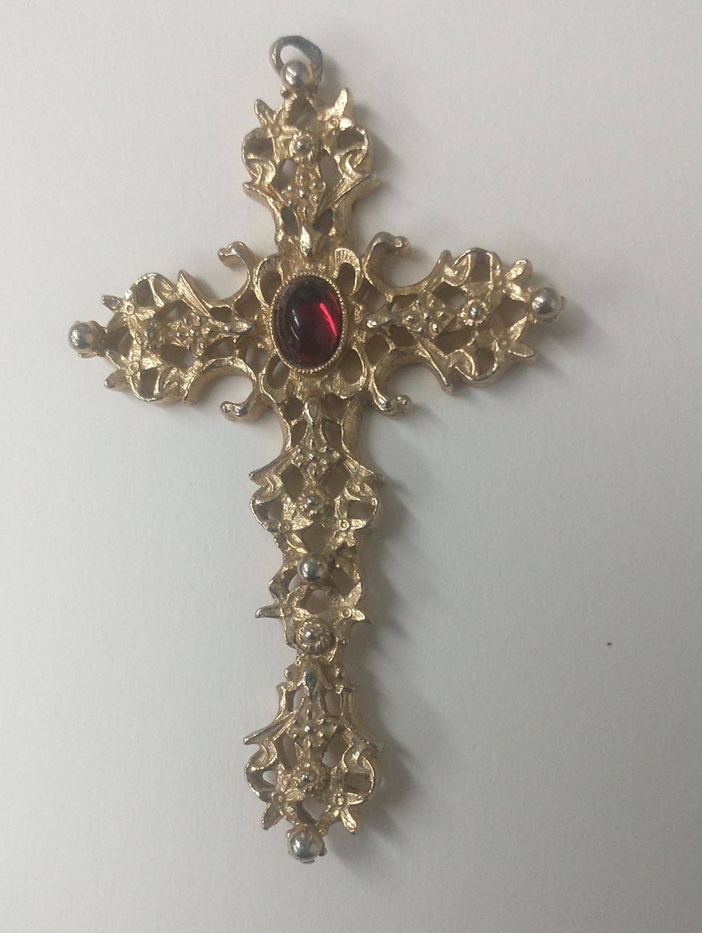 Ornate Gold Tone Cross Avon with Red Center